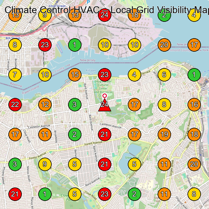 Climate Control HVAC Hvac Contractor GeoGrid ranking map for Staten Island NY